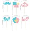 24Pcs Boy or Girl Cupcake Toppers Pink Blue Glitter Crown Moustache Baby Shower Cupcake Picks He or She Footprint Cake Topper Decorations for Gender Reveal Theme Baby Shower Kids Birthday Party view 2