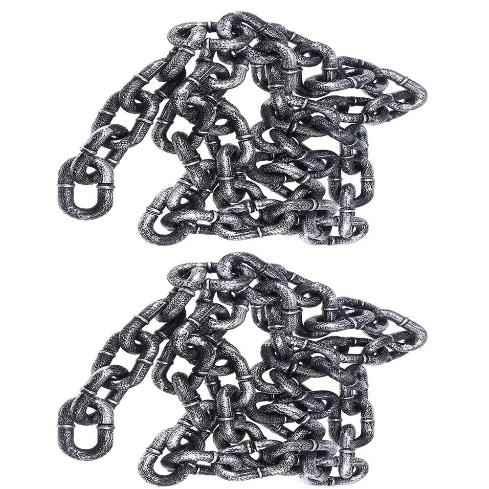 2 Pcs Halloween Chain, 3.2 FT Halloween Props Fake Chains, Plastic Chain Links for Decor Haunted House, Prisoner Theme, Scary Party Horror Props