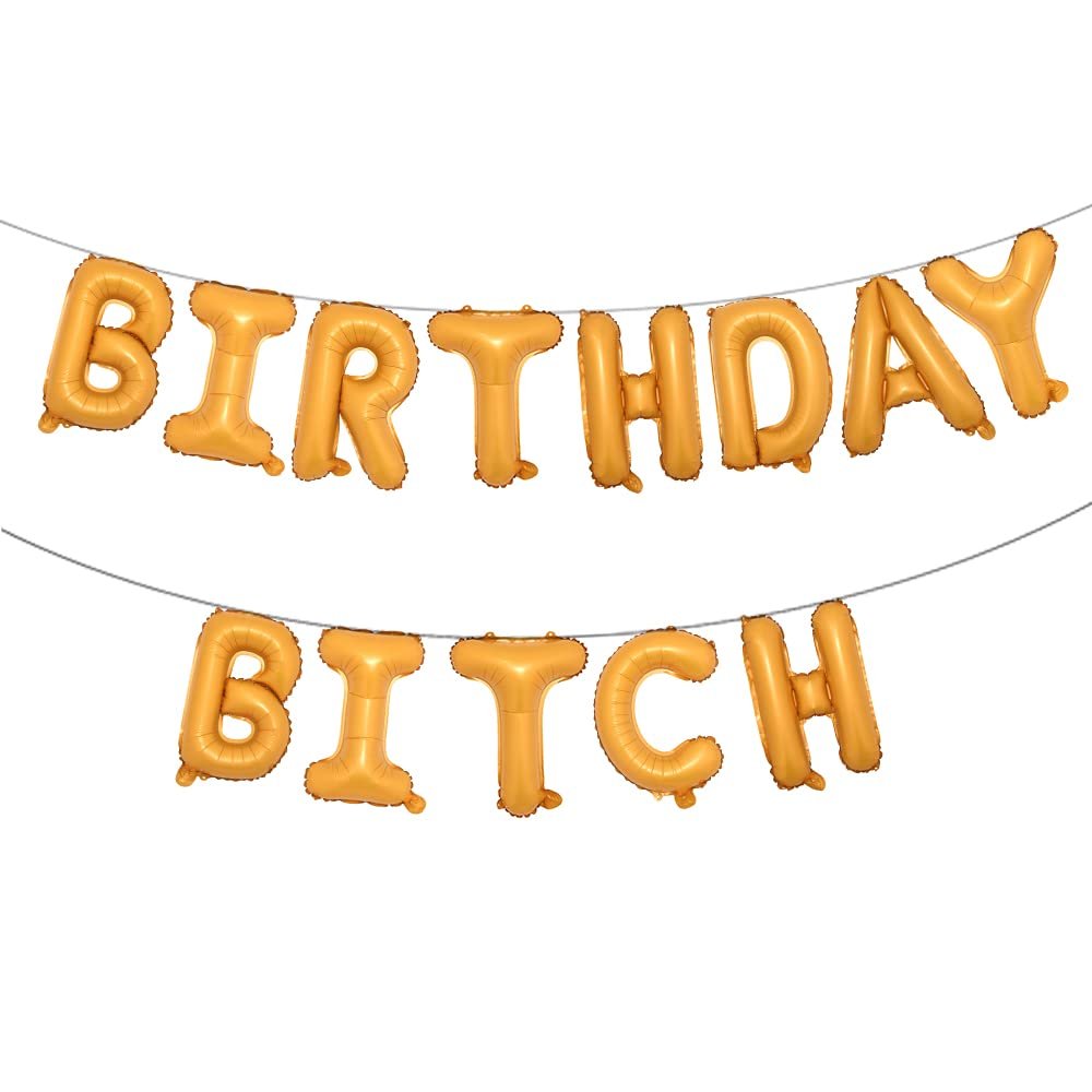 16 inch Happy Birthday Bitch Balloons, Aluminum Foil Banner Balloons for girlfriends Birthday Party Decorations and Supplies (BIRTHDAY BITCH Orange)