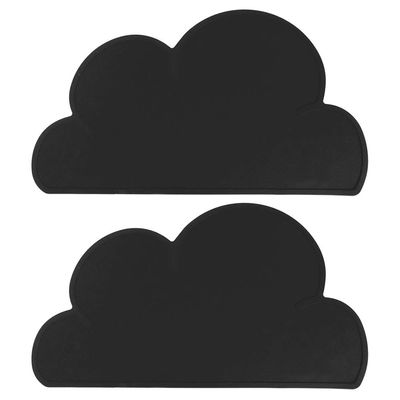 2pcs Children Cloud Shape Placemat, Baby Feeding Supplies Baby Weaning Utensils Set Silicone Suction Baby Bowl Insulation Feeding Plate Placemat(Black)