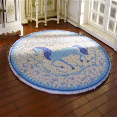 1?12 Scale Vintage Aubusson Design Round Decorative Miniature Rug The Unicorn