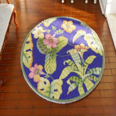 1?12 Scale Modern Design Plantain Leaf Round Miniature Rug Pink Floral