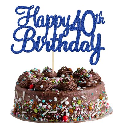 Gyufise 1Pc Happy 40th Birthday Cake Topper Glitter 40th Birthday Cake Pick Cheers to 40 Years Old Forty Fabulous Cake Decorations for 40th Birthday Theme Party Supplies Blue