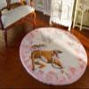 1?12 Scale Lovely Deer Rabbit Pink Round Dollhouse Miniature Rug view 3