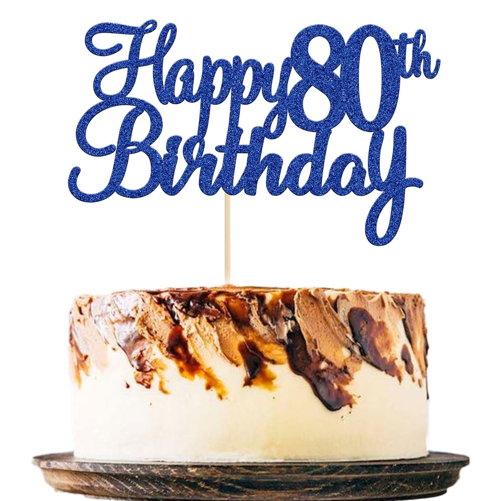 Gyufise 1Pc Happy 80th Birthday Cake Topper Glitter 80th Birthday Cake Pick Cheers to 80 Years Old Eighty Fabulous Cake Decorations for 80th Birthday Theme Party Supplies