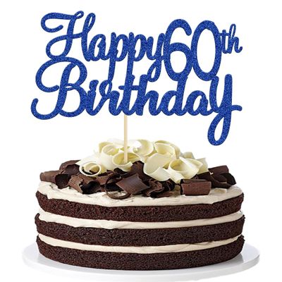 Gyufise 1Pc Happy 60th Birthday Cake Topper Glitter 60th Birthday Cake Pick Cheers to 60 Years Old Sixty Fabulous Cake Decorations for 60th Birthday Wedding Anniversary Party Supplies