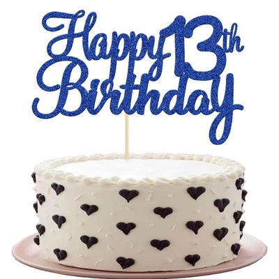 Gyufise 1Pc Happy 13th Birthday Cake Topper Blue Glitter 13th Birthday Cake Pick Cheers to 13 Years Old Official 13 Teenager Cake Decorations for 13th Birthday Theme Party Supplies