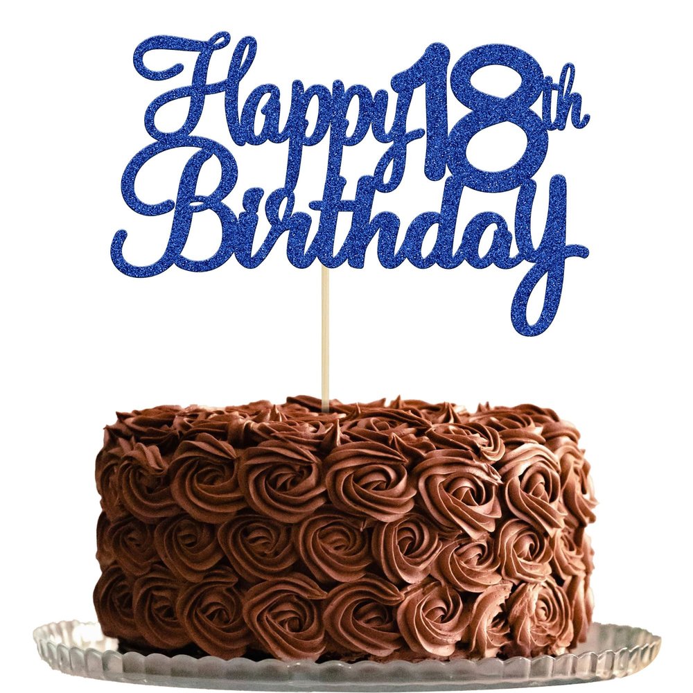 Gyufise 1Pc Happy 18th Birthday Cake Topper Blue Glitter 18th Birthday Cake Pick Cheers to 18 Years Old Eighteen Fabulous Cake Decorations for 18th Birthday Wedding Anniversary Party Supplies