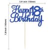 Gyufise 1Pc Happy 18th Birthday Cake Topper Blue Glitter 18th Birthday Cake Pick Cheers to 18 Years Old Eighteen Fabulous Cake Decorations for 18th Birthday Wedding Anniversary Party Supplies view 2