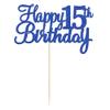 Gyufise 1Pc Happy 15th Birthday Cake Topper Blue Glitter 15th Birthday Cake Pick Cheers to 15 Years Old Fifteen Fabulous Cake Decorations for 15th Birthday Theme Party Supplies view 3