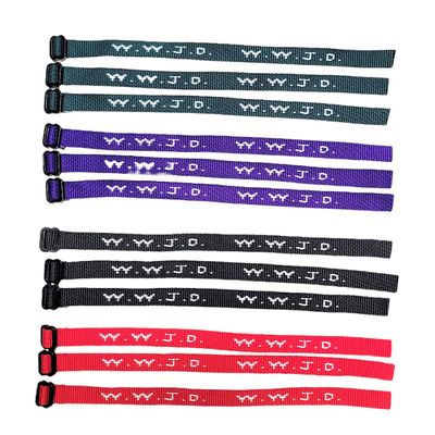 AMERICAN WIT Colorful W.W.J.D. Webbing Bracelets (12 Pack) (What would Jesus do?) Colors: black, army green, purple, bright red Religious Christian Wristband,