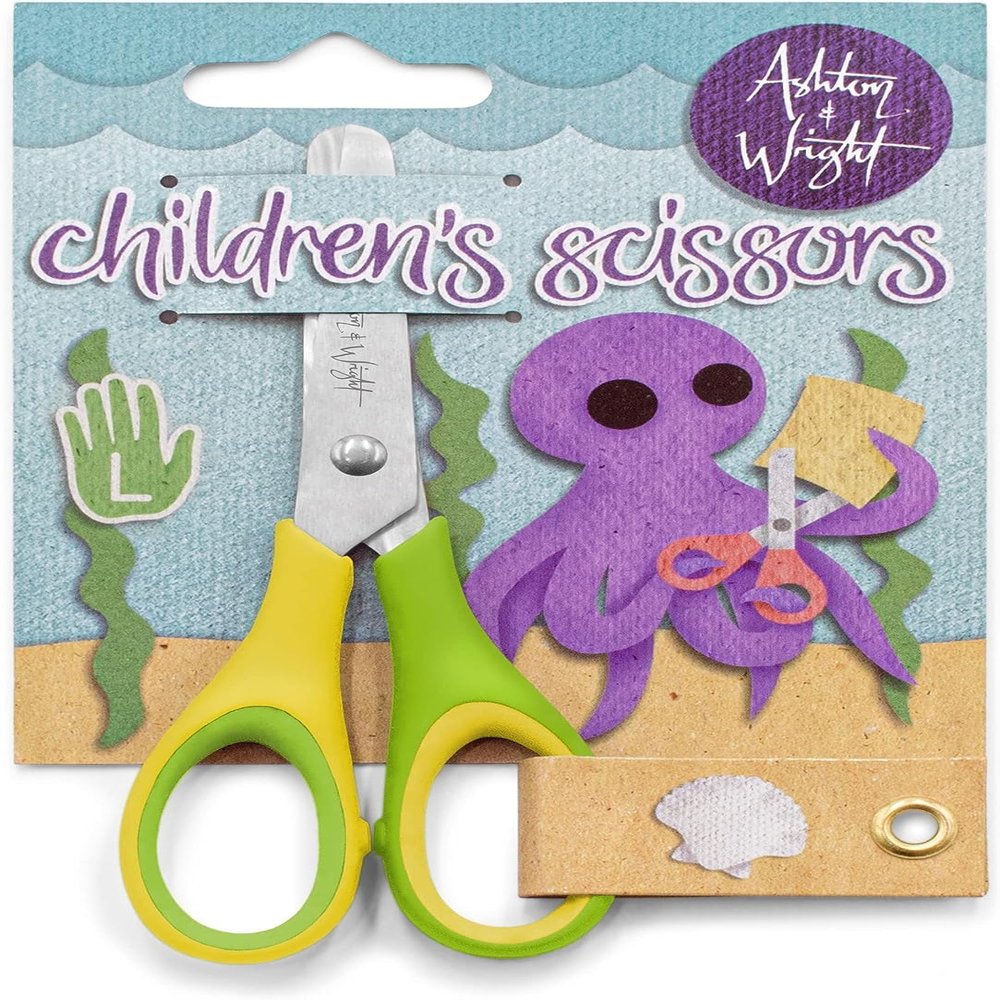 Ashton and Wright - Children's - Kids Scissors Soft Grip - 5"/12cm (Pack of 1, Yellow, Green)