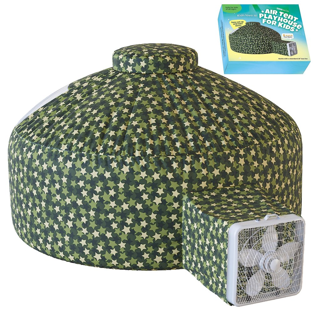 Skywin Air Tent for Kids (77 x 50) Builds in 30 Sec, Toddler Tents Indoor for Imaginative Play, Spacious Kids Forts Indoor Playhouse for Boys & Girls Ages 3-14 (Fan Not Incl) (Forest Fort)