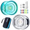 MAGICYOYO K2 Crystal Yoyos Responsive Yoyo for Kids , 2 Pack Professional Yo-yos, Dual Purpose Trick Yo Yo with Unresponsive Bearing + 12 Strings + Bearing Remover + Storage Bag (Green + White) view 1
