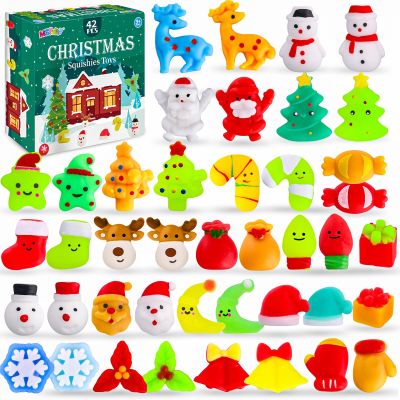 Christmas Goodie Bag Stuffers 42 Pcs Christmas Squishies Toys for Kids Bulk Mochi Squishies Fidget Stress Relief Toy Stocking Stuffers Christmas Party Favors Xmas Gifts