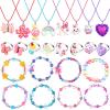 Sureio 24 Pcs Christmas Little Girl Jewelry Set Kids Unicorn Necklace Cute Woven Bracelet Ring for Pretend Dress up Party Favor (Floral Style) view 1