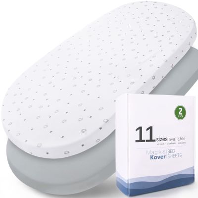Bassinet Fitted Sheets Fit for UPPAbaby, SNOO, Chicco LullaGo Anywhere Bassinet and 13" x 30" Mattress Pad, 2 Pack for Baby Boy/Girl, Ultra Soft & Stretchy, Grey & White Star