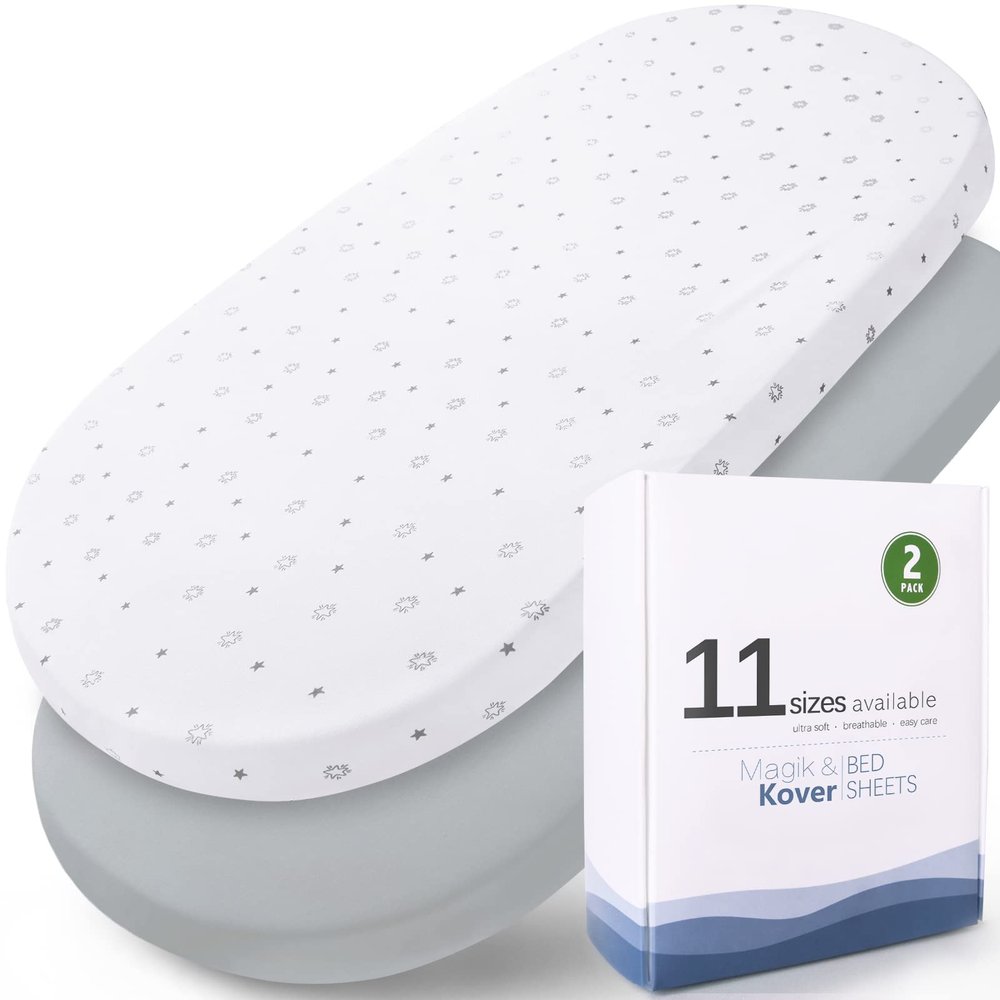 Bassinet Fitted Sheets Fit for UPPAbaby, SNOO, Chicco LullaGo Anywhere Bassinet and 13" x 30" Mattress Pad, 2 Pack for Baby Boy/Girl, Ultra Soft & Stretchy, Grey & White Star