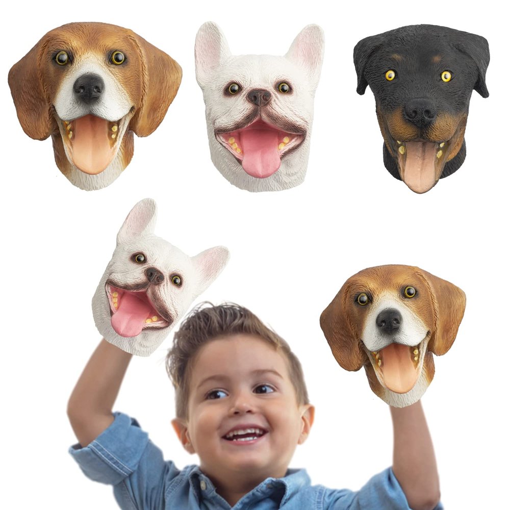 Omoojee Dog Hand Puppets, Rottweiler & Beagles & French Bulldog 3 pcs Latex Animal Toys, Realistic Puppets Gift for Kids