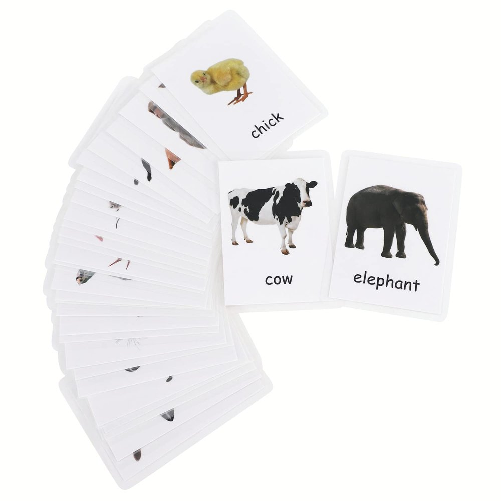 Alphabet Flash Cards for Toddlers Kids ABC Flash Cards Sight Words Learning Spelling Cards Educational Flashcards for Preschool Homeschool Kindergarten Supplies Water and Tear Resistant (Animals)