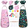 Kids Cooking and Baking Chef Set, 2 Pcs Apron (Pink Green) Chef Hat Accessories Complete Cooking Set, Dress Up Pretend Play Career Role Play Costume Toys Thanksgiving for Boys Girls view 1