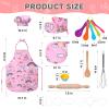 Kids Cooking and Baking Chef Set, 2 Pcs Apron (Pink Green) Chef Hat Accessories Complete Cooking Set, Dress Up Pretend Play Career Role Play Costume Toys Thanksgiving for Boys Girls view 2