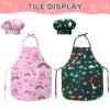 Kids Cooking and Baking Chef Set, 2 Pcs Apron (Pink Green) Chef Hat Accessories Complete Cooking Set, Dress Up Pretend Play Career Role Play Costume Toys Thanksgiving for Boys Girls view 3