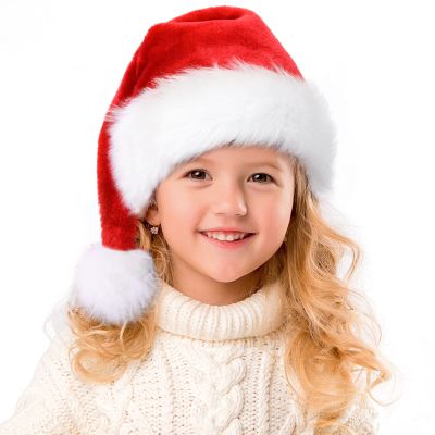 RJVW Christmas Santa Hat for Kids, Toddler Xmas Holiday Hats, Unisex Velvet Classic Santa Claus Hat for Christmas New Year Party