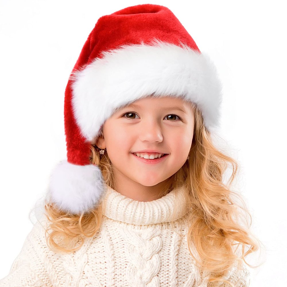 RJVW Christmas Santa Hat for Kids, Toddler Xmas Holiday Hats, Unisex Velvet Classic Santa Claus Hat for Christmas New Year Party