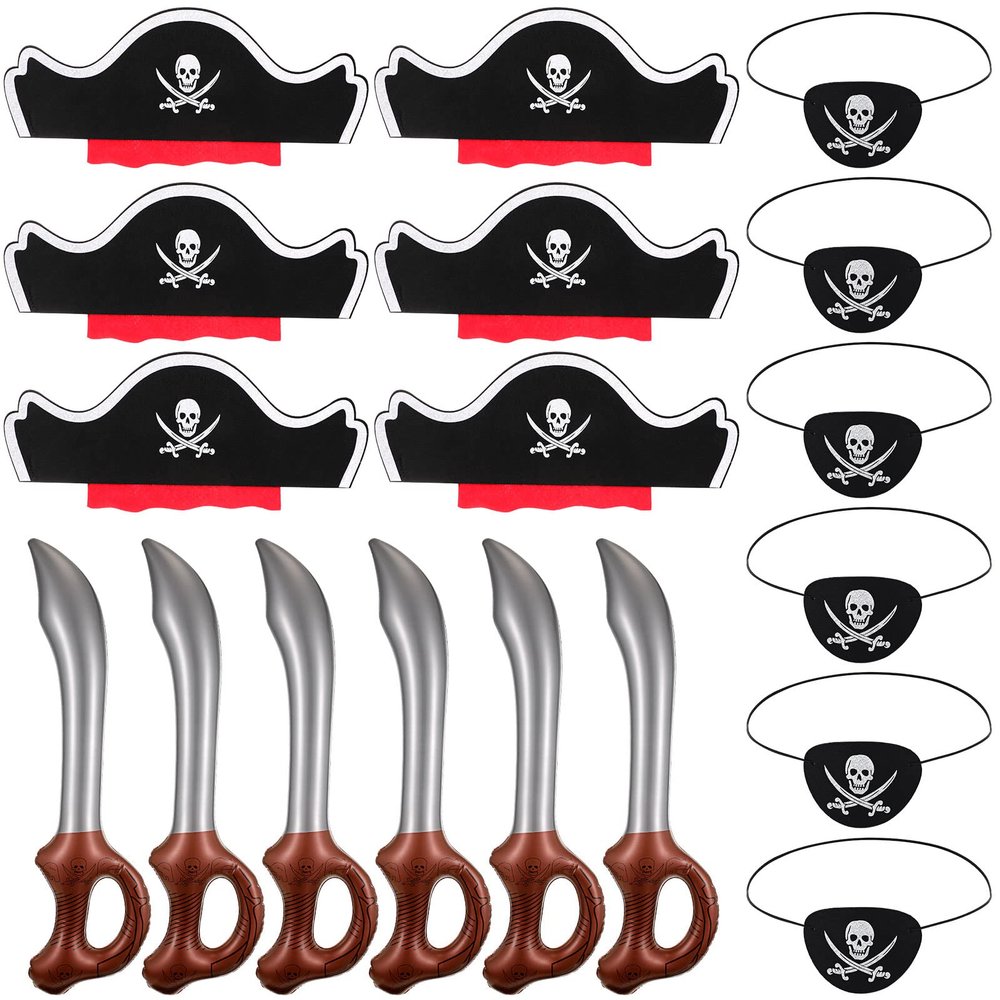 Charniol Pirate Party Set Felt Pirate Hats Pirate Eye Patches Inflatable Swords Carnival Pirate Theme Party Supplies(18 Pcs)