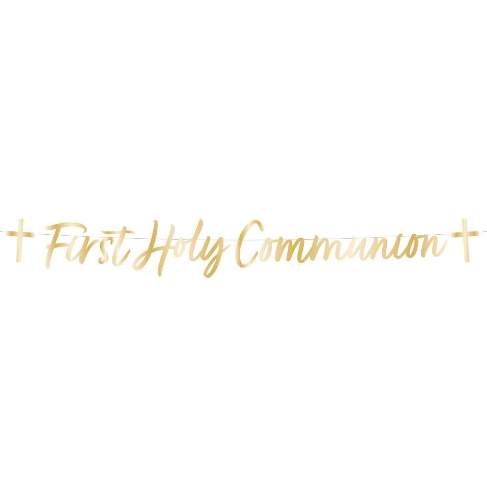 Amscan 9915635 Botanical Celebration Communion Banner, Decorations, Gold