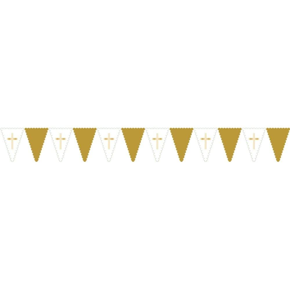 Amscan 9915640 Botanical Celebration Plastic Bunting, Decorations, Gold