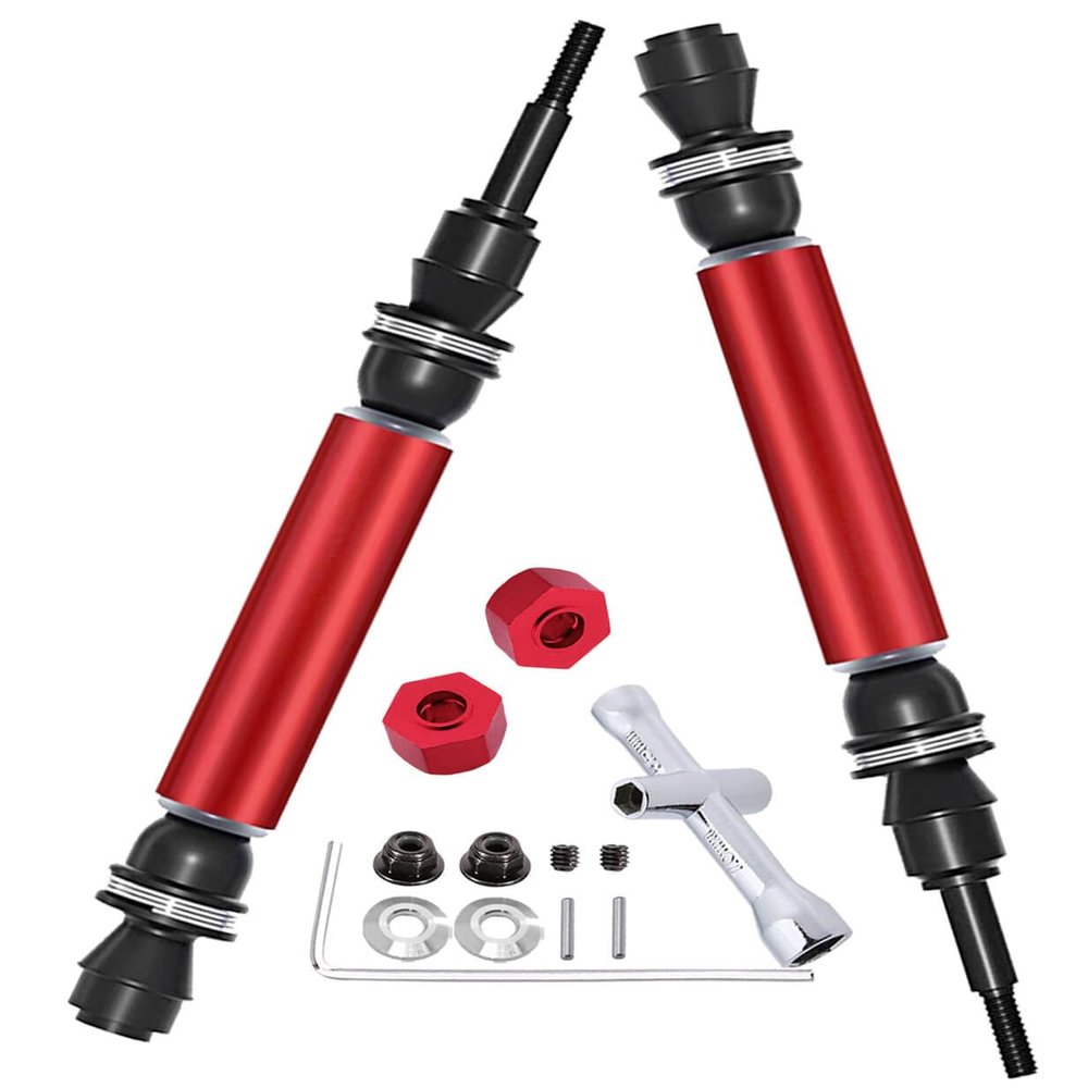 2pcs Upgrades Part Front Drive Shaft CVD for 1/10 Slash 4x4 VXL Platinum Ultimate,Rustler VXL 4X4 Stampede VXL 4X4 Hoss VXL,ARRCat RC Hop-Ups Parts with Wrench,Red(More Power)