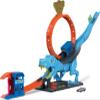 Hot Wheels City Track Set with 1 Toy Car, Race Through a Giant Loop to Defeat a Big Dinosaur, T-Rex Loop Stunt and Race Playset view 1