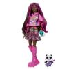 Barbie Extra Doll & Accessories with Pink-Streaked Brunette Hair in Graphic Hoodie & Plaid Skirt with Pet Panda view 1
