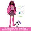 Barbie Extra Doll & Accessories with Pink-Streaked Brunette Hair in Graphic Hoodie & Plaid Skirt with Pet Panda view 4