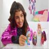Barbie Extra Mini Minis Doll with Brunette Hair, Alien Sweater Dress & Peace Sign-Themed Accessories & Stand, 3.25-inch view 2