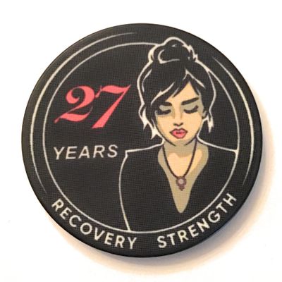 27 Year AA, NA, Black, Poker Style Chip for Women in Recovery