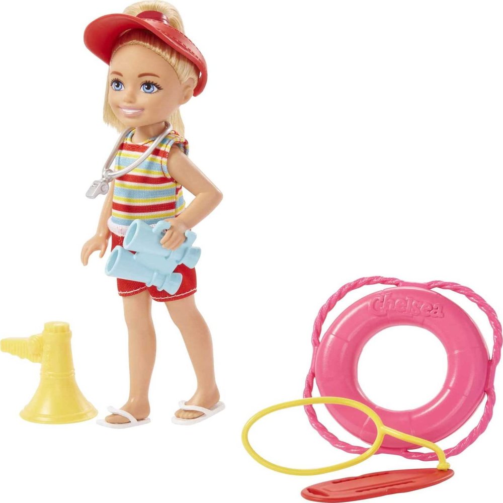 Barbie Playset, Chelsea Can Be Blonde Lifeguard Small Doll Set with Outfit & 6 Career Accessories