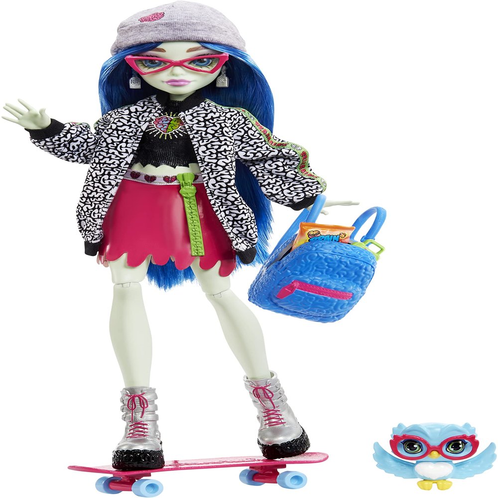 Monster High Ghoulia Yelps Posable Doll (10.3 in) with Blue Hair, Pet and Accessories