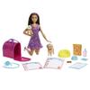 Barbie Pup Adoption Doll & Accessories Set with Color-Change, 2 Pets, Carrier & 10 Accessories, Brunette in Purple Dress view 1