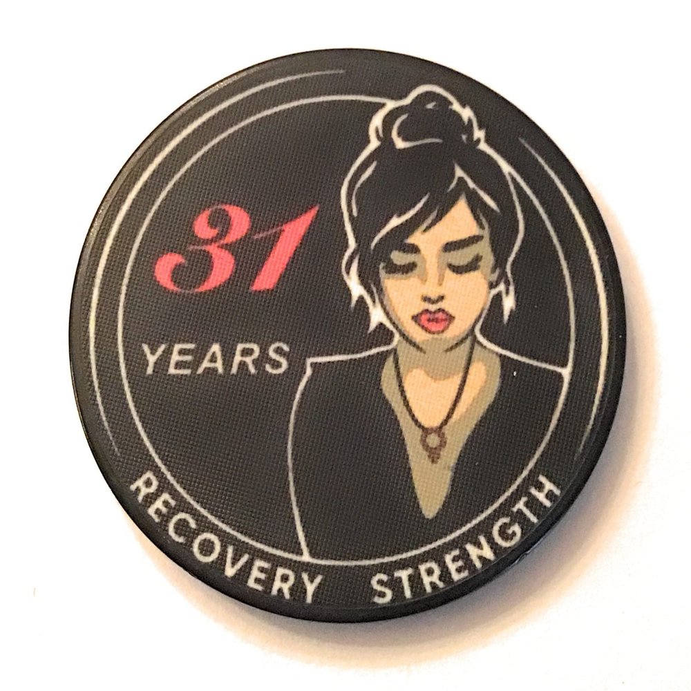 31 Year AA, NA, Black, Poker Style Chip for Women in Recovery