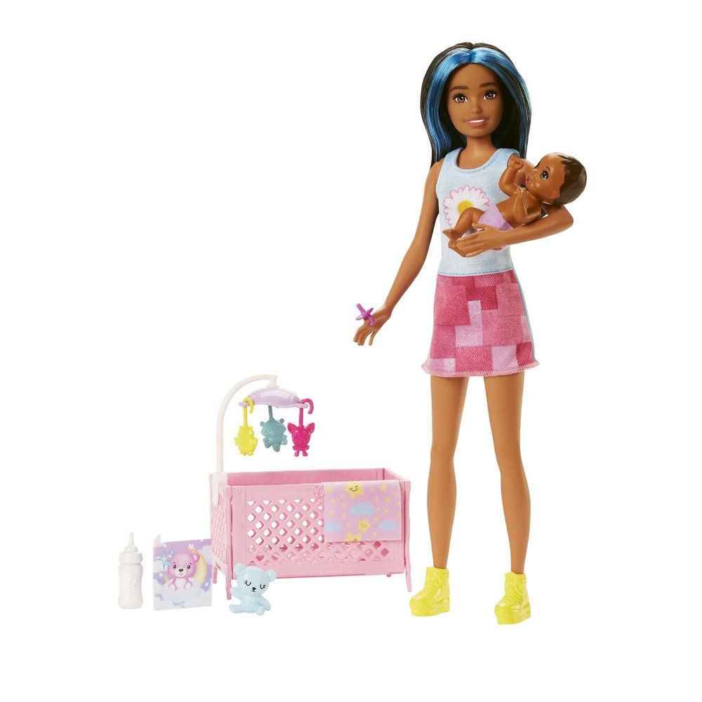 Barbie Skipper Babysitters, Inc. Crib Playset with Doll, Baby Doll with Sleepy Eyes, Furniture & Accessories