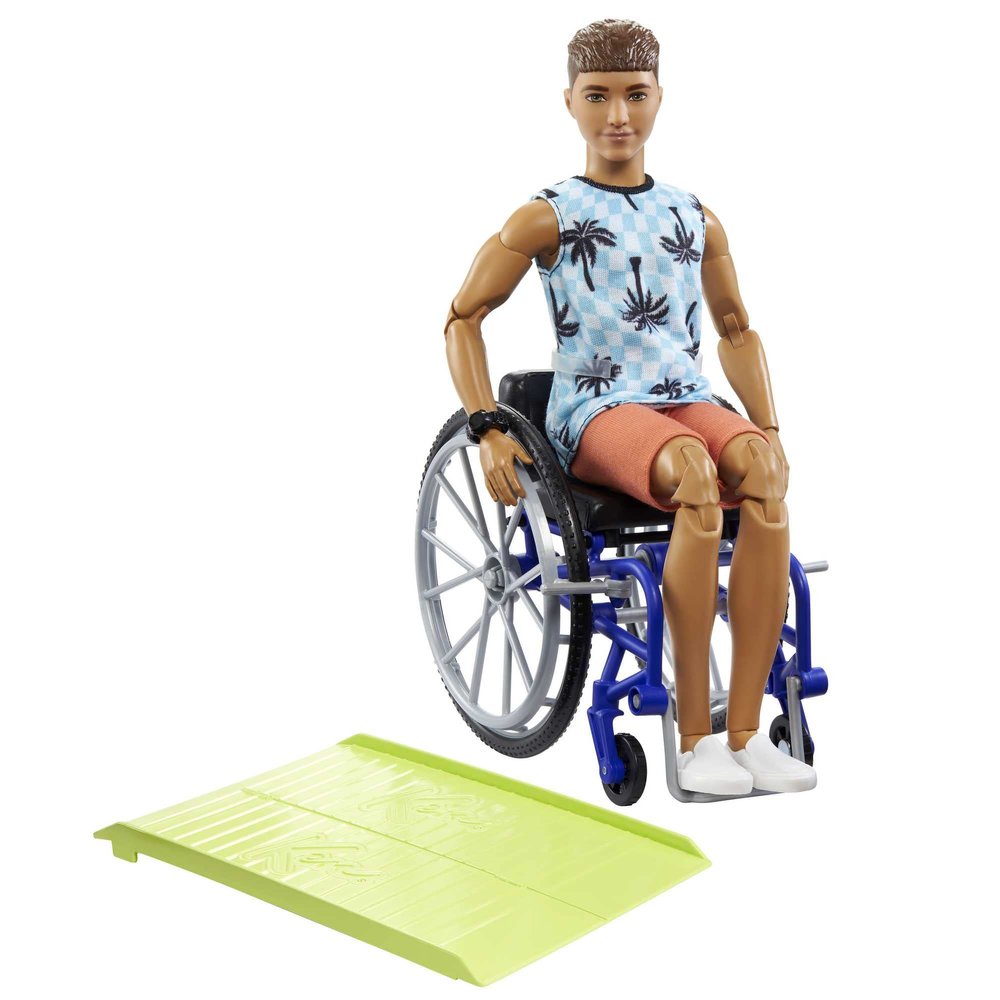 Barbie Ken Doll with Wheelchair & Ramp, Kids Toys, Fashionistas, Brunette with Beachy Tee and Orange Shorts, Clothes and Accessories