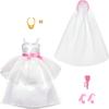 Barbie Clothes Set, Fashion & Accessories Pack for Barbie Dolls, Bridal Theme with Wedding Dress, Veil, Bouquet, Shoes & Jewelry view 1