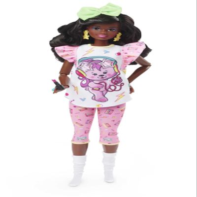 Barbie Rewind Doll & Accessories with Curly Black Hair & 1980s-inspired Slumber Party Outfit, Collectible & Displayable