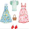 Barbie Fashions 2-Pack Clothing Set, 2 Outfits for Barbie Doll Include 2 Picnic-Themed Dresses & 2 Accessories Including Basket view 1
