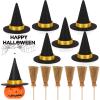 Cindeer 12 Pcs Christmas Mini Witch Hats Set 6 Mini Black Handmade Wine Bottle Hat Covers Decor 6 Witch Broom Miniature Artificial Wizard Witches Accessory for Christmas Table Decoration view 1