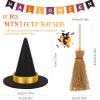 Cindeer 12 Pcs Christmas Mini Witch Hats Set 6 Mini Black Handmade Wine Bottle Hat Covers Decor 6 Witch Broom Miniature Artificial Wizard Witches Accessory for Christmas Table Decoration view 2