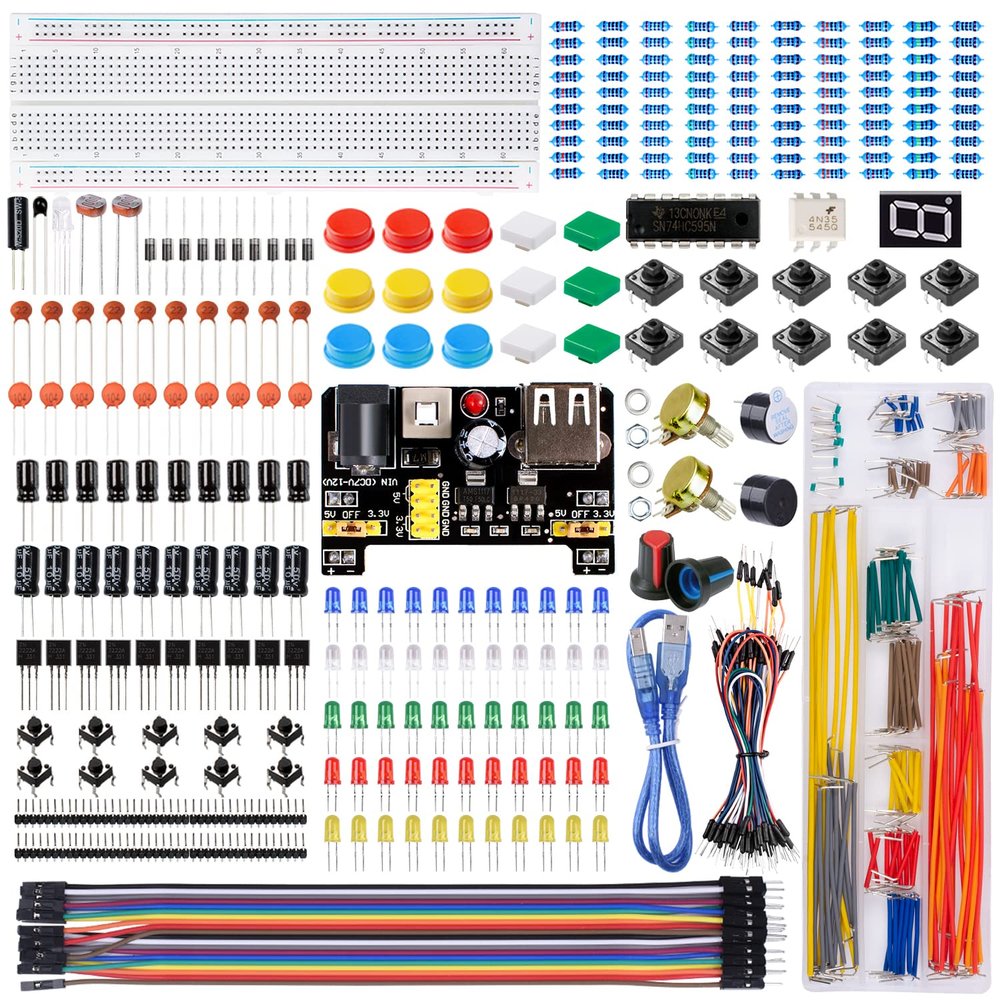 Smraza Electronics Component Kit for Arduino with Power Supply Module, Jumper Wire,Precision Potentiometer,830 tie-Points Breadboard Compatible with STM32 and Raspberry Pi